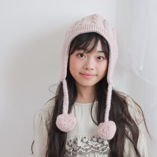 SNK020 キッズ ポンポンニット帽 耳あて 保温 防寒